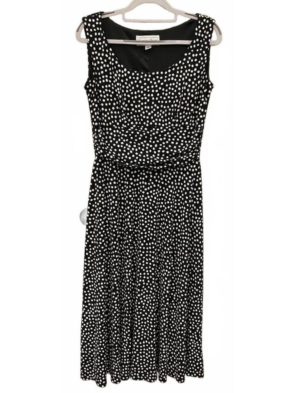 Chelsea Suite Womens Sleeveless Black & White Poka  Dot Dress Size 6